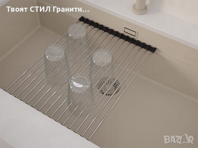 Бежова кухненска мивка за вграждане под плот Прага 90 Level 860 x 470 мм, снимка 7 - Мивки - 53995134