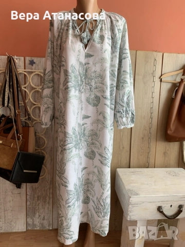 👗👗👗 Дълга рокля от ленена смес със странични цепки👟 л/хл💃, снимка 3 - Рокли - 55604988