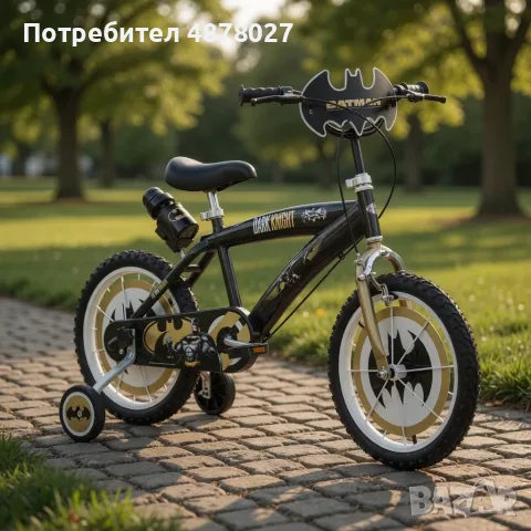 Детски велосипед Batman Dark Knight 16” с помощни колела, стоманена рамка и спирачки – за деца 5+, снимка 4 - Детски велосипеди, триколки и коли - 55573664