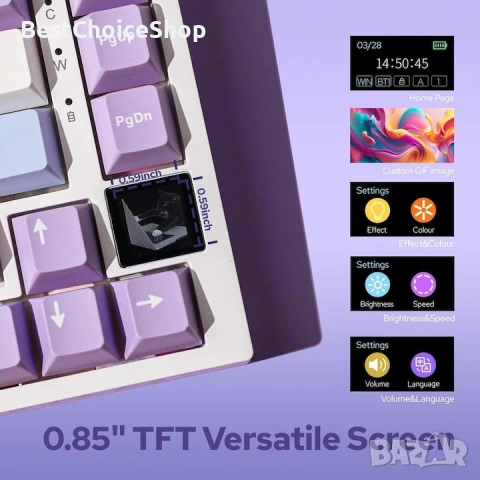 Клавиатура Ajazz Ak820Pro, Механична, 75% Tkl, безжична 2.4G/Bt5.1/Usb-C, RGB осветление, снимка 7 - Клавиатури и мишки - 55040017
