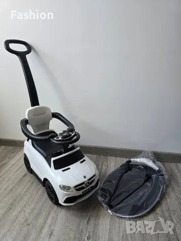 Детска кола за бутане + родителски контрол MERCEDES AMG в бял цвят + нов сенник.