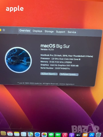 13" MacBook Pro A1706 Touch/Mid-2017/-8GB/256GB, снимка 9 - Лаптопи за дома - 54807457