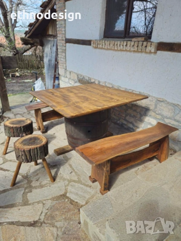 Продавам комплект маса от бъчва с две пейки, снимка 3 - Градински мебели, декорация  - 54192446