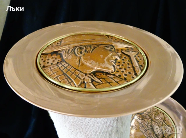 Медна чиния за стена,пано с портрет на каубой,лице,профил. , снимка 2 - Антикварни и старинни предмети - 54045434