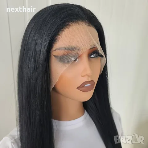 Черна права перука 70 см с дантелена зона 13x4 Lace Front, снимка 2 - Аксесоари за коса - 55402346