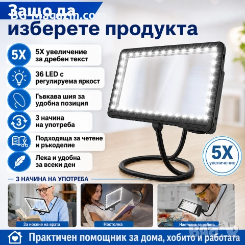 Увеличителна лупа за шиене на гоблени за врата четене книги A4 бродерия с LED осветление шиене , снимка 3 - Други инструменти - 50919457