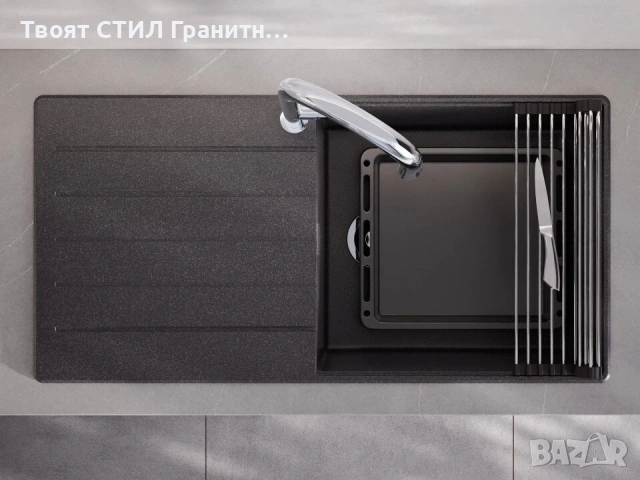 Графит кухненска мивка от гранит Копенхаген 1000x500 Top 60, снимка 3 - Мивки - 55123791