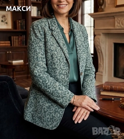 Разкошно леко разтегливо елегантно памучно сако с джобове и копчета в модерен десен /аутлет лукс/