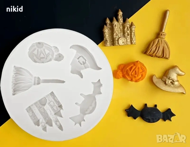 Хелоуин Halloween метла шапка прилеп тиква силиконов молд форма фондан шоколад 