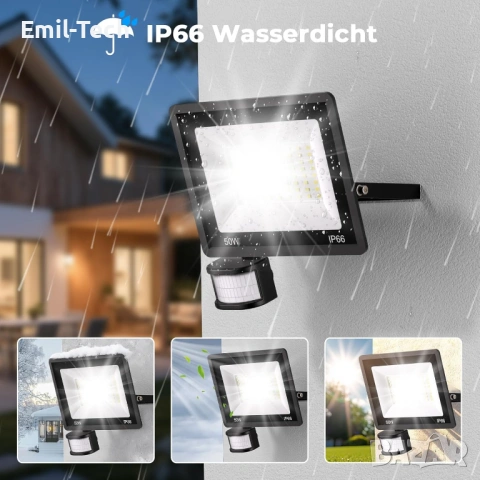 Външен LED прожектор ICRGB 200W със сензор за движение и дистанционно, снимка 2 - Прожектори - 54916854