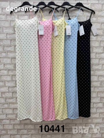 🎀Дълга Рокля на Точки в Синьо Жълто Розово Бяло Черно, снимка 6 - Рокли - 54105294