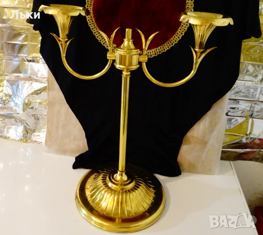 Позлатен месингов свещник 55 см.,4.5 кг. , снимка 6 - Антикварни и старинни предмети - 54101749