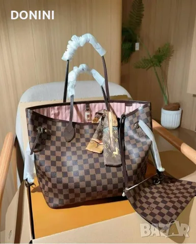 Дамска чанта Louis Vuitton Neverfull, кожа
