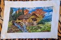 Красив гоблен „Старата воденица“ – ушит с конци DMC – 42 х 24.5 см, снимка 2