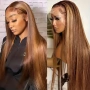 Естествена перука от бразилска коса 70-75 см - Lace Front 13x6, кафява с руси кичури, 200% плътност, снимка 10