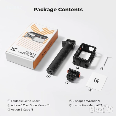 K&F CONCEPT 92,5 см екшън камера селфи стик с DJI Osmo Action 6 клетка, снимка 8 - Чанти, стативи, аксесоари - 54442512