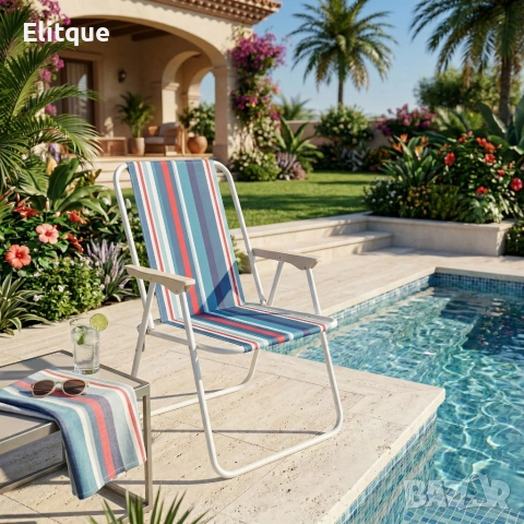 Сгъваем плажен стол на райета, 43x46x75 см – Многоцветен, снимка 7 - Други стоки за дома - 54195997