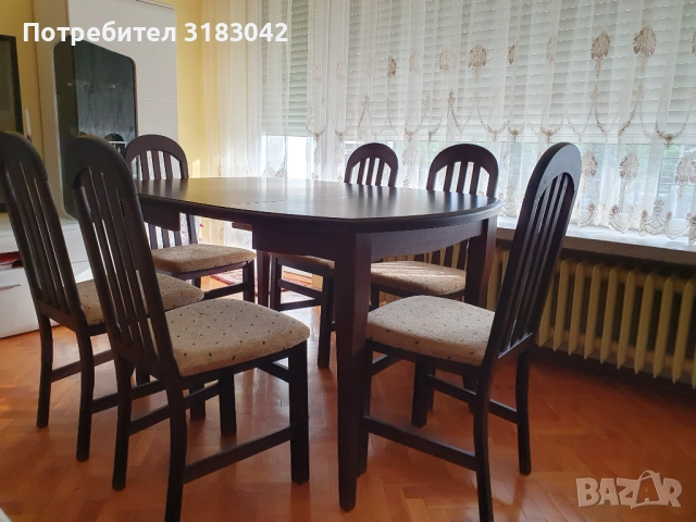 Стилен комплект за трапезария, състоящ се от разтегателна маса и 6 броя столове. , снимка 5 - Маси - 54430231