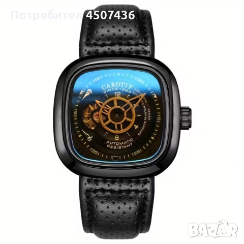 CAROTIF Автоматичен Механичен часовник,квадратен циферблат,кожена каишка,дата, снимка 3 - Мъжки - 54233588