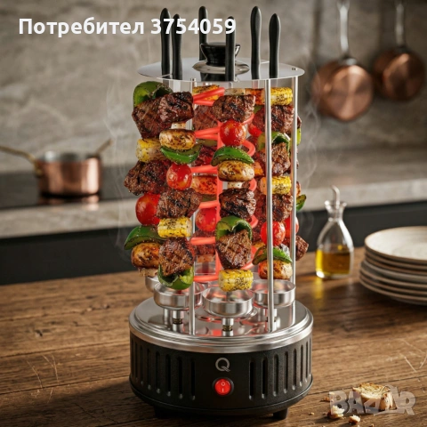 Електрическа скара за барбекю с 6 вертикални шиша – 1000W, автоматично въртене, без дим, снимка 4 - Скари - 55161371