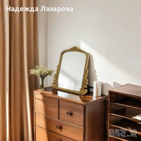 Feyarl Винтидж огледало за грим , декоративно огледало - Златист цвят, снимка 5 - Огледала - 55603880
