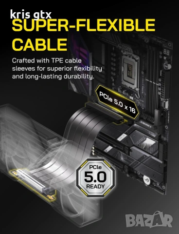 EZDIY-FAB PCIe 5.0 X16 Riser гъвкав кабел за вертикален монтаж на Видео карти 30см, снимка 3 - Кабели и адаптери - 54392690