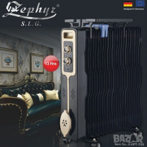 Радиатор, 2500W,13 ребра,3 степени,Поставка за дрехи,Регулируем термостат, снимка 3 - Радиатори - 55018164