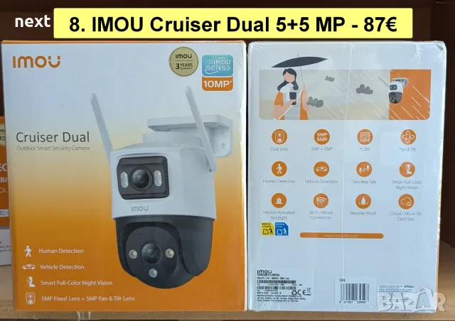 12 вида Wi-Fi IP камери IMOU Bullet 3 2C, Cruiser 2 2C Dual SC 4G, Cell PT Lite, AOV PT 4G sim и NVR, снимка 9 - IP камери - 55011668