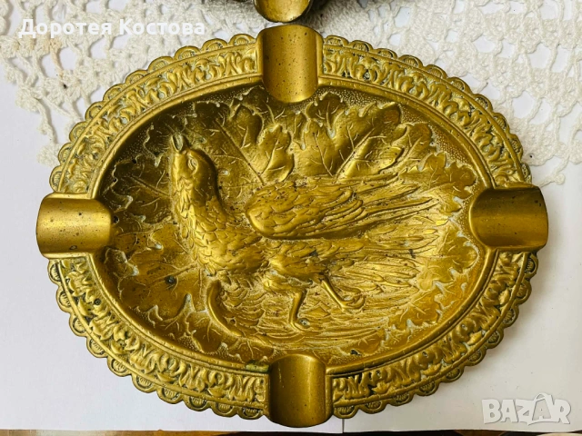 Красив месингов пепелник от Англия с птица, снимка 3 - Антикварни и старинни предмети - 54695041