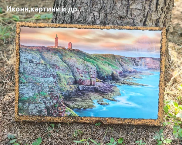 Ръчно изработена дървена картина / пано с морски пейзаж и фар (декупаж), снимка 2 - Картини - 55588158