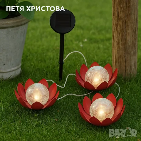 LED слънчев градински соларен панел с 3 светещи лампи цветя, снимка 2 - Лед осветление - 55400097