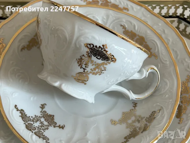 Троен сет порцелан с позлата, снимка 2 - Чаши - 55569923