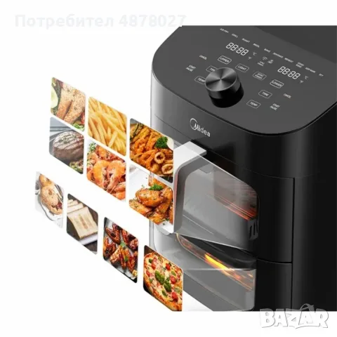 Еър Фрайър 2 в 1 - 11L - Midea MAD1100DADK - С две зони за готвене, 10 програми и 360° циркулация на, снимка 2 - Фритюрници - 55513640