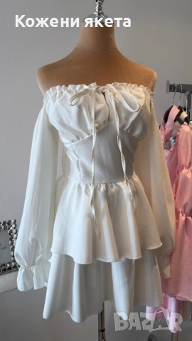 Бяла рокля с ръкави, снимка 2 - Рокли - 54274080