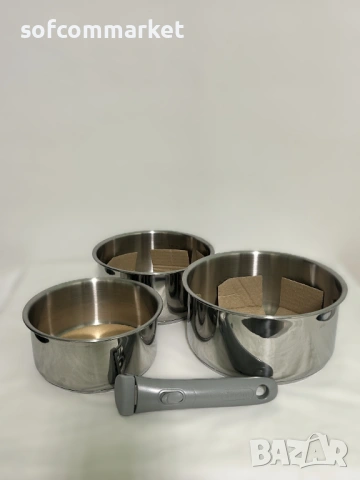 Комплект тенджери / касероли нови SITRAM (3 бр.) с подвижна дръжка подходящи и  за ИНДУКЦИЯ, снимка 2 - Съдове за готвене - 54945322