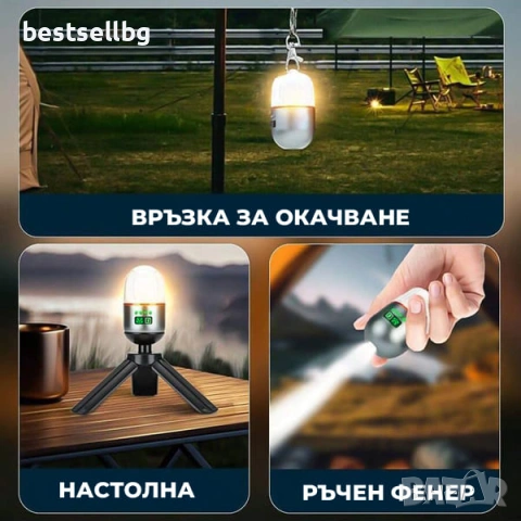 Мощна къмпинг лампа осветление LED фенер за палатка туризъм рибов, снимка 5 - Къмпинг осветление - 54367164