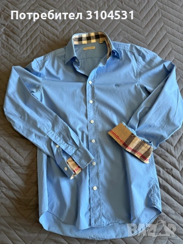 Мъжка риза BURBERRY в небесно син цвят, снимка 3 - Ризи - 54674951