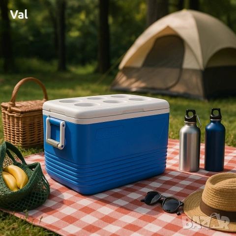 Хладилна кутия Atlantic 60L, пасивна, синя, с поставки за чаши, снимка 5 - Хладилни чанти - 54966822