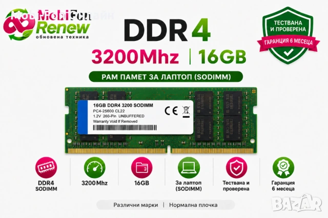 Реновирана RAM памет DDR4 SO-DIMM PC4-3200 16GB