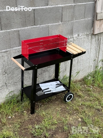 ❗️ПРОМОЦИЯ❗️Градинско барбекю на колела, емайлирана стомана, 4 степени + Подарък 3 прибора, снимка 4 - Барбекюта - 54500224