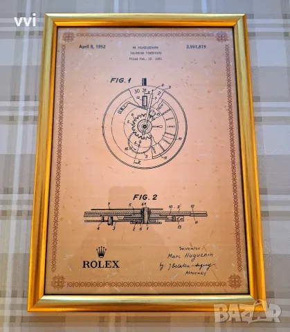 Декоративна рамка Патент на Rolex Calendar Timepiece, снимка 5 - Картини - 55410941