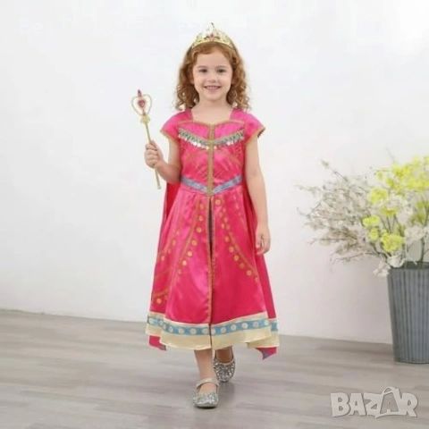 Нов Детски костюм принцеса розов комплект с тиара пръчка ръкавици 5/6 години, снимка 2 - Други - 54046823