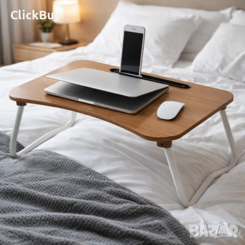 Мултифункционална сгъваема маса за лаптоп или хранене, с поставка за таблет и телефон, снимка 9 - Маси - 54153459