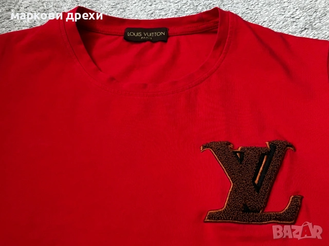 Louis Vuitton Red Pearl Detail Oversize T-shirt S, снимка 3 - Тениски - 54336147