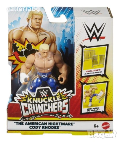 WWE Knuckle Crushers Cody Rhodes фигурка с чупеща се барикада, Mattel