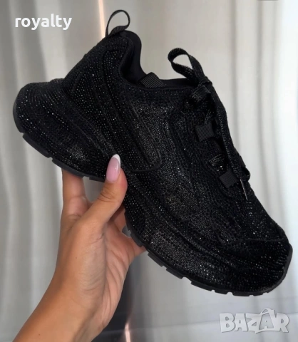 Balenciaga Нови Черни Дамски Маратонки с Камъни и Кутия 