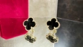 Van Cleef & Arpels VCA Gold Black Onyx Vintage Alhambra Stud Дамски Обеци с Винт, снимка 3