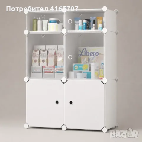 Модулен шкаф за съхранение – 6 модула с вратички, бял, 144 × 74 × 37 см, снимка 4 - Шкафове - 55527952