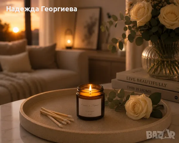 Ръчно изработена соева свещ в кехлибарено бурканче