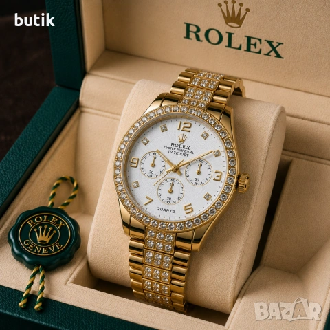 🤍 Дамски часовник Rolex стил със златист корпус и бял циферблат